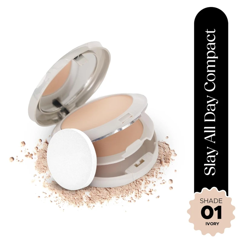 Hilary Rhoda Slay All Day Compact | 2 in 1 Compact | Matte & Shimmer Finish | Moisture-Infused & With Sponge | 20g (Ivory - Shade 01) thumbnail 2